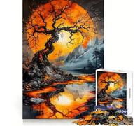 Rompecabezas Paisaje Luna Naranja 1000 Piezas para Adolescentes Reason Skill Toy Serene Time Exact Cut Amazing Gift (50x75cm)