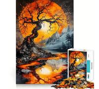 Rompecabezas Paisaje Luna Naranja para Adolescentes 1000 Piezas Juguete de Lógica Fuerte Tranquilo Bordes Claros Regalo Elegante (38x52cm)