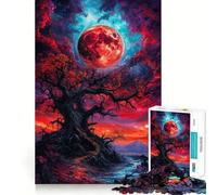 Rompecabezas Paisaje Luna Roja de 1000 Piezas para Adultos, Juego Mental, Juguete, diversión Tranquila, Pieza de colección de Arte de Corte preciso (38x26cm)