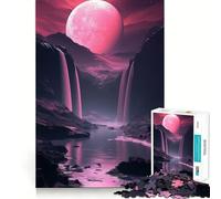 Rompecabezas Paisaje Luna Rosa de 1000 Piezas para Adolescentes, Juguete de lógica Mental, Escape Tranquilo, Arte de Bordes Finos, Coleccionable (38x26cm)