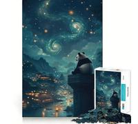 Rompecabezas Panda Bajo el Cielo Estrellado para Adolescentes, 1000 Piezas, Fortalece la Memoria, Alivia la Tensión, Bordes Lisos, Sorpresa Navideña (50x75cm)