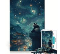 Rompecabezas Panda bajo el Cielo Estrellado para Adolescentes, 1000 Piezas, Juguete de lógica Resistente, diversión compartida, Bordes Transparentes, Regalo Encantador (38x52cm)