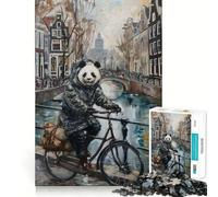 Rompecabezas Panda Bicycle Amsterdam de 1000 Piezas para Adolescentes Ideal para estimular la Memoria, Reducir el estrés y Crear un Ambiente artístico con Cortes Suaves (38x26cm)