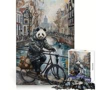 Rompecabezas Panda Bicycle Amsterdam de 1000 Piezas para Adultos, Juguete para ejercitar la Mente, Juego de Interior, Pieza de Arte de Corte preciso (38x52cm)