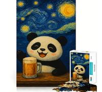 Rompecabezas Panda con Cerveza en la Noche Estrellada para Adultos, 1000 Piezas Juguete para ejercitar la Mente Disfrute del diseño y el Montaje Un Regalo Encantador (38x52cm)