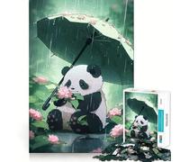 Rompecabezas Panda con Paraguas bajo la Lluvia para Adultos, 1000 Piezas, Juguete para concentrarse y Relajarse, Bordes Ajustados, selección de Deseos de Papá Noel (38x26cm)