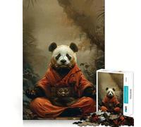 Rompecabezas Panda Monje Místico Meditación para Adolescentes 1000 Piezas Juguete Reflexivo Diversión Arte de Corte Limpio Coleccionable (50x75cm)