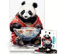 Rompecabezas Panda Ramen Ink Wash de 1000 Piezas para Adultos Juguete de lógica Resistente, Divertido y Relajante Bordes definidos Regalo Memorable (38x26cm)