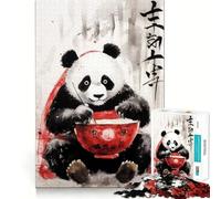 Rompecabezas Panda Ramen Ink Wash para Adultos, 1000 Piezas, Juguete de lógica Resistente, Juego Relajante, Borde Transparente, Regalo artístico (50x75cm)