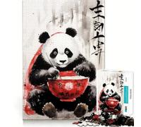 Rompecabezas Panda Ramen Ink Wash para Adultos, 1000 Piezas, Juguete para concentrarse, Relajarse, Bordes Ajustados, selección de Deseos de Santa Claus (38x52cm)