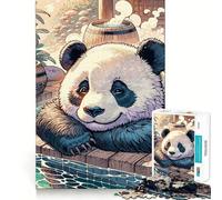 Rompecabezas Panda relajándose en Aguas Termales para Adolescentes, 1000 Piezas, Juguete para ejercitar la Mente, Arte para la relajación Mental, (38x26cm)