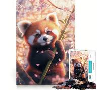 Rompecabezas Panda Rojo Entre Flores de Cerezo para Adultos 1000 Piezas Juguete de Lógica Mental Relajante Divertido Corte Firme Sorpresa Cálida (50x75cm)