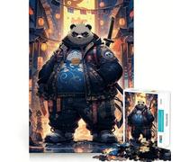 Rompecabezas Panda Samurai en Neon City de 1000 Piezas para Adultos Juguete de lógica Fina, silencioso y Divertido Bordes limpios Regalo Memorable (38x26cm)