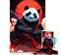 Rompecabezas Panda Samurai Katana Luna Roja de 1000 Piezas para Adolescentes Juguete de Pensamiento Inteligente Fácil de Usar Ocio Corte preciso Regalo increíble (38x52cm)