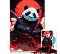 Rompecabezas Panda Samurai Katana Luna Roja para Adultos, 1000 Piezas, Juguete de lógica Resistente, Juego Relajante, Borde Transparente, Regalo artístico (38x26cm)