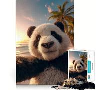 Rompecabezas Panda Selfie en Playa Tropical Atardecer para Adultos 1000 Piezas Juguete de Habilidad para Desarrollar la Razón Alivio de la Ansiedad Corte Exacto Regalo Elegante (50x75cm)