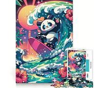 Rompecabezas Panda Surfing Sunset de 1000 Piezas para Adolescentes Mejora la Memoria, sin estrés, Bordes Ajustados, decoración de Pared (38x52cm)