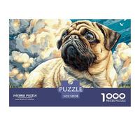 Rompecabezas Papel Reciclado 1000 Piezas - Pug sobre Hierba, Juego Desafiante, Decoración de Pared para Interiores, 52x38cm