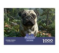 Rompecabezas Papel Reciclado Muy Difícil 1000 Piezas - Pug en Bosque Encantado, Decoración Interior Doméstica, 52x38cm