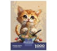 Rompecabezas para Adolescentes 1000 A Cute Cat Is Eating Ramen Rompecabezas para Adultos Juego De Ingenio Carrera De Velocidad De Manos para Cumpleaños, Navidad 52x38cm/1000pcs