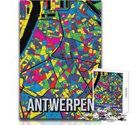 Rompecabezas para Adolescentes 1000 Amberes Amberes Bélgica Mapa de la Ciudad Viajes Arte Juego desafiante Juguetes Análisis y lógica Regalos de Amigo Secreto Tamaño 38x26cm