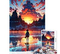 Rompecabezas para Adolescentes 1000 Anime Girl at Sunset Lake Juguetes de Bricolaje Gran Regalo para Juegos Juego de ingenio Ayuda a ejercitar el Cerebro Tamaño 38x52cm