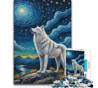 Rompecabezas para Adolescentes 1000 Arctic Wolf Starry Night, Regalo de cumpleaños Divertido y Divertido para Mayores de 14 años, 38x26cm