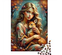 Rompecabezas para Adolescentes 1000 Autumn Enchanted Forest with Girl and Deer Rompecabezas para Adultos Juguete Decoración De Pared Alivia El Estrés Ayuda A Ejercitar El Cerebro 38x26cm/1000pcs