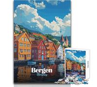Rompecabezas para Adolescentes 1000 Bergen,Noruega Paisaje Urbano Juego desafiante Juguetes Análisis y lógica Regalos de Amigo Secreto Tamaño 38x26cm