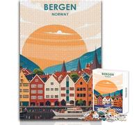 Rompecabezas para Adolescentes 1000 Bergen,Noruega Paisaje Urbano Juego desafiante Juguetes Análisis y lógica Regalos de Amigo Secreto Tamaño 50x75cm