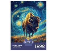 Rompecabezas para Adolescentes 1000 Bison in Starry Night Style Rompecabezas para Adultos Juguete Decoración De Pared Alivia El Estrés Ayuda A Ejercitar El Cerebro 70x50cm/1000pcs