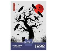 Rompecabezas para Adolescentes 1000 Black Cat and Crows Under Red Moon Rompecabezas para Adultos Juego De Ingenio Carrera De Velocidad De Manos para Cumpleaños, Navidad 52x38cm/1000pcs