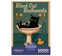 Rompecabezas para Adolescentes 1000 Black Cat Bathworks Vintage Style Poster Rompecabezas para Adolescentes Juego De Ingenio Decoración De Pared Regalos Y Cumpleaños Únicos 52x38cm/1000pcs