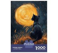 Rompecabezas para Adolescentes 1000 Black Cat Gazing at The Moon Rompecabezas para Adultos Juegos Relajantes Decoración Perfecta Cumpleaños 52x38cm/1000pcs