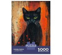 Rompecabezas para Adolescentes 1000 Black Cat with Green Eyes Painting Mystical Folk Feline Art Rompecabezas para Adultos Juguetes Antiestrés Regalos para Mujeres Oferta como Regalos para Toda La Fam