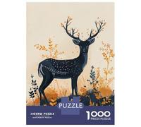 Rompecabezas para Adolescentes 1000 Black Spotted Deer in Autumn Rompecabezas para Adultos Juguete Decoración De Pared Alivia El Estrés Ayuda A Ejercitar El Cerebro 38x26cm/1000pcs