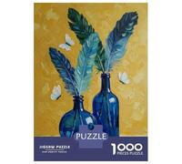 Rompecabezas para Adolescentes 1000 Blue Bottles with Feathers and Butterflies Rompecabezas para Adultos Juego Práctico Patrón De Ensamblaje Oferta como Regalos para Toda La Familia 38x26cm/1000pcs