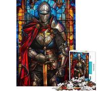 Rompecabezas para Adolescentes 1000 Caballero Paladín Vitral Rompecabezas para Adolescentes Juegos Divertidos Corte de precisión cumpleaños (tamaño 38x26cm)