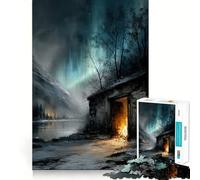 Rompecabezas para Adolescentes 1000 Cabaña bajo la Aurora Boreal Corte preciso Divertido Creativo Juego Mental Relajante Tiempo de Diversión Arte (50x75cm)