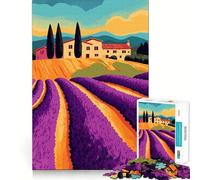 Rompecabezas para Adolescentes 1000 Campos de Lavanda Toscana Mansión Arte Corte preciso Divertido Creativo Juego Mental Relajante Tiempo de diversión Regalo de Arte navideño (38x26cm)