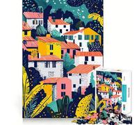 Rompecabezas para Adolescentes 1000 Casas de Pueblo Coloridas,Corte Exacto,Juego de ingenio,Regalo para Momentos de Juego tranquilos, artístico (50x75cm)