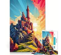 Rompecabezas para Adolescentes 1000 Castillo Atardecer Majestuoso Corte preciso Divertido Creativo Juego Mental Relajante Tiempo de Diversión Arte (38x52cm)