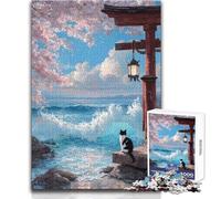 Rompecabezas para Adolescentes 1000 Cat de Torii Gate y Ocean Staycation, Juego práctico para Matar el Tiempo, Regalo de Amigo Secreto (tamaño 38x52cm)