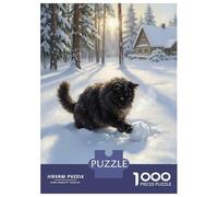 Rompecabezas para Adolescentes 1000 Cat Playing with Snowball in Winter Rompecabezas para Adultos Juegos Relajantes Decoración Perfecta Cumpleaños 70x50cm/1000pcs