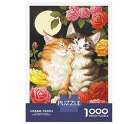 Rompecabezas para Adolescentes 1000 Cats in Love with Roses Rompecabezas para Adultos Juego De Ingenio Carrera De Velocidad De Manos para Cumpleaños, Navidad 70x50cm/1000pcs