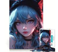 Rompecabezas para Adolescentes 1000 Chica Gato Azul Neón Anime Corte Preciso Divertido Juego Creativo para el Cerebro Relajante Tiempo Divertido Arte (38x52cm)