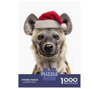 Rompecabezas para Adolescentes 1000 Christmas Hyena with Santa Hat Rompecabezas para Adultos Juguete Decoración De Pared Alivia El Estrés Ayuda A Ejercitar El Cerebro 70x50cm/1000pcs