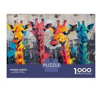Rompecabezas para Adolescentes 1000 Colorful Giraffe Graffiti Art Rompecabezas para Adultos Juguete Decoración De Pared Alivia El Estrés Ayuda A Ejercitar El Cerebro 70x50cm/1000pcs