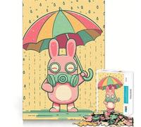 Rompecabezas para Adolescentes 1000 Conejo de Dibujos Animados con máscara de Gas bajo la Lluvia Corte Ajustado Divertido Juego Creativo para el Cerebro Relajante Tiempo de Regalo de navideño