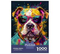 Rompecabezas para Adolescentes 1000 Cool Bulldog in Sunglasses Rompecabezas para Adultos Juego Práctico Patrón De Ensamblaje Oferta como Regalos para Toda La Familia 70x50cm/1000pcs